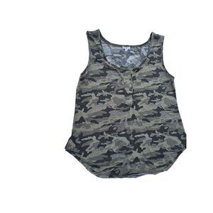 Camo Print Sleeveless Womens Tank Top By POL Button Detail Lightweight Casual